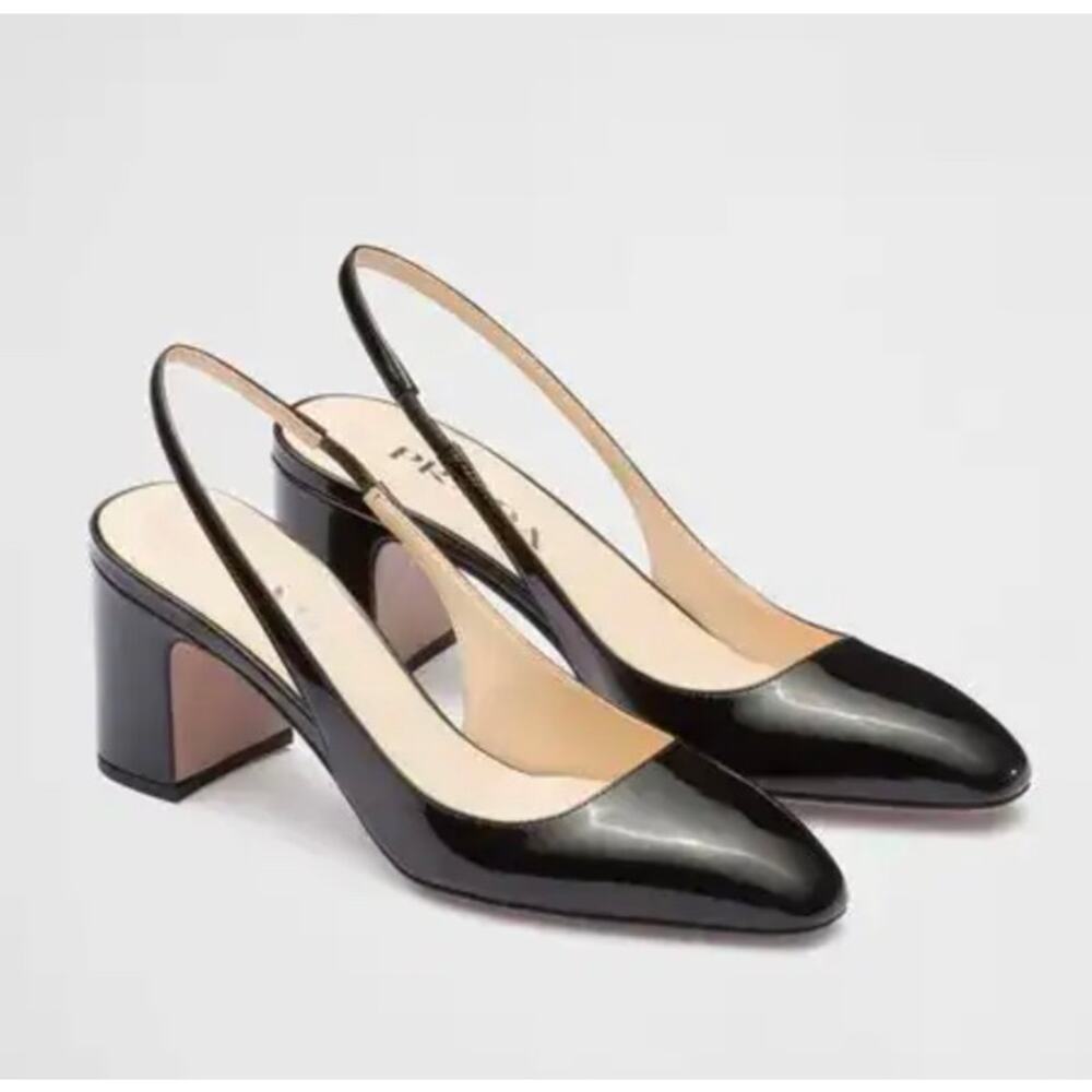 Prada Triangle Logo Patent Leather Slingback Pumps Black 40 - Picture 5 of 15